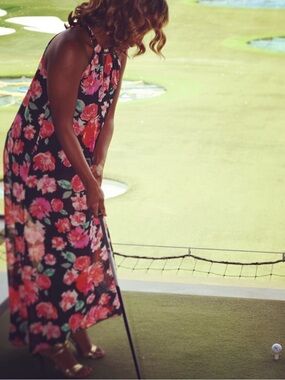 Guess Black Maxi Dress with Coral & Pink Floral Print